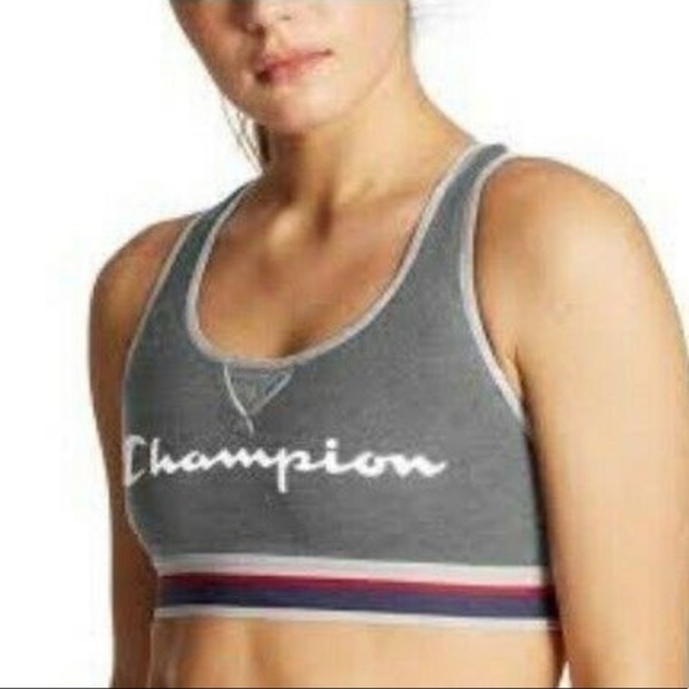Champion Gray Racerback Logo Authentic Sports Bra